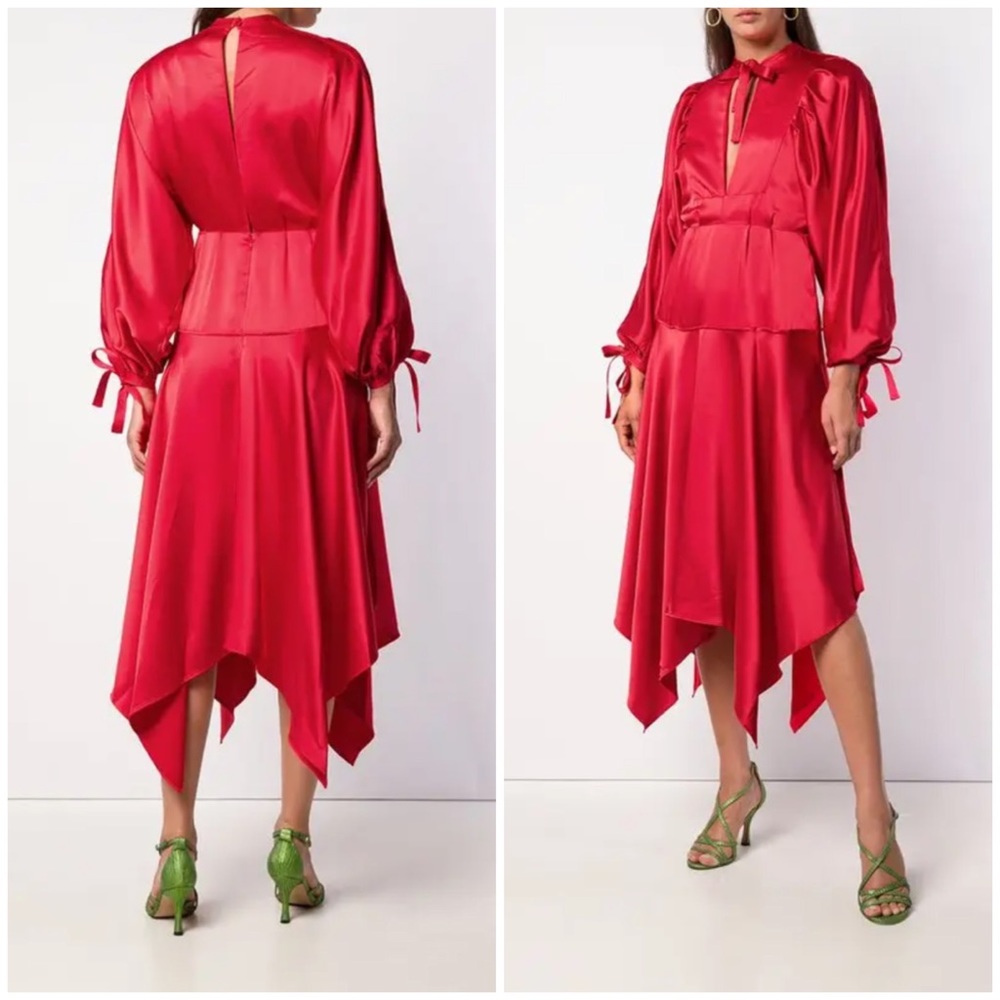 Self portrait bishop satin red dress NWT